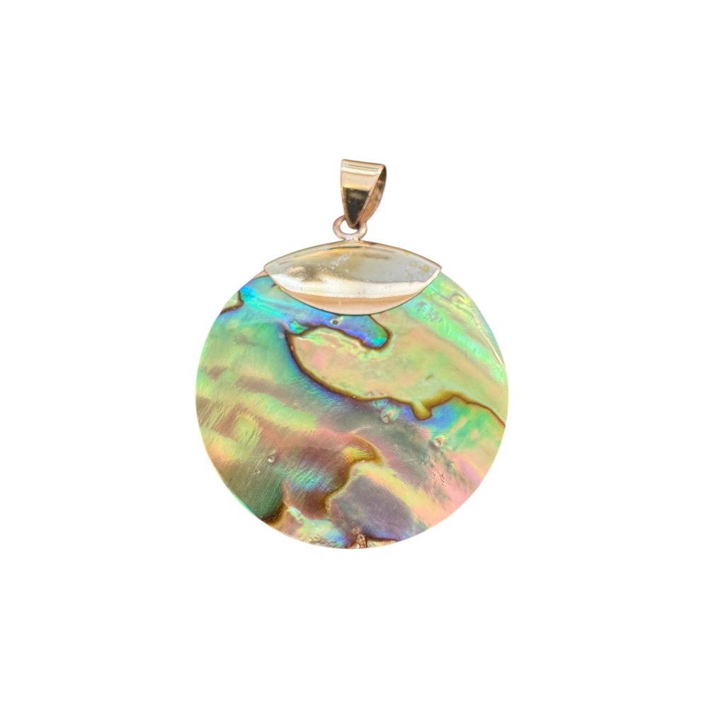 Sterling Silver 925 Stamped Abalone Circular Pendant Necklace Charm